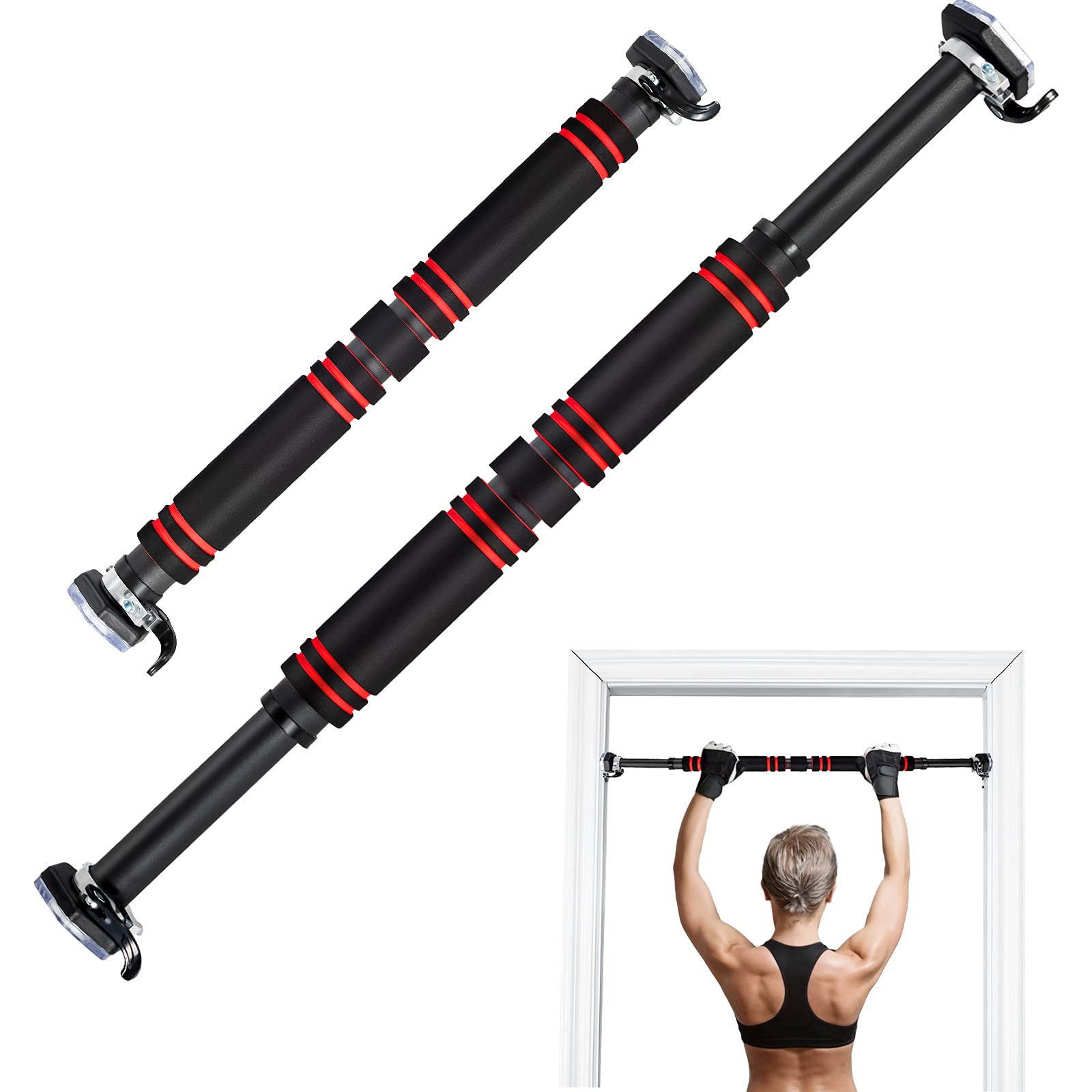 GOPLUS Drążek do podciągania futryny drzwi, 65-100 cm, regulowany, do 120 kg, treningowy, czarny