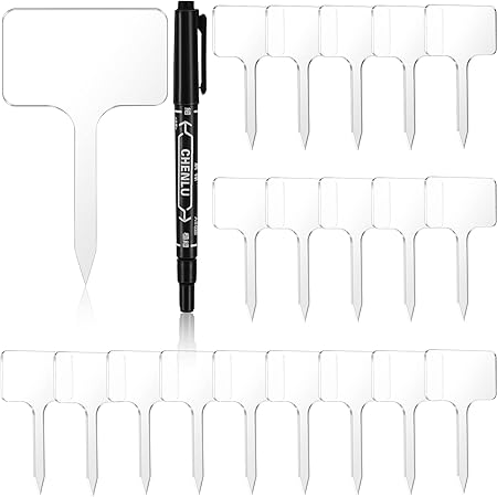 20 Pcs Acrylic Plant T Type Tags Plastic Garden Labels Waterproof Plant Labels Reusable Plant Marker Garden Tags for Plants with Mark Pen for Indoor ...