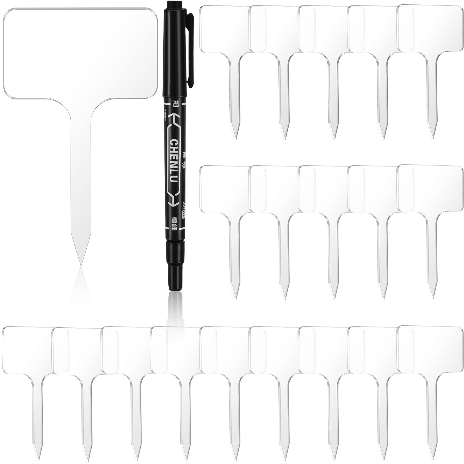 20 Pcs Acrylic Plant T Type Tags Plastic Garden Labels Waterproof Plant Labels Reusable Plant Marker Garden Tags for Plants with Mark Pen for Indoor ...