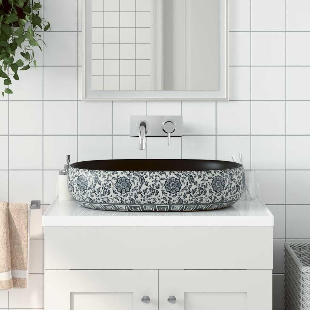 Lavabo à poser en céramique ovale 59x40cm, vasque wc noire et bleue
