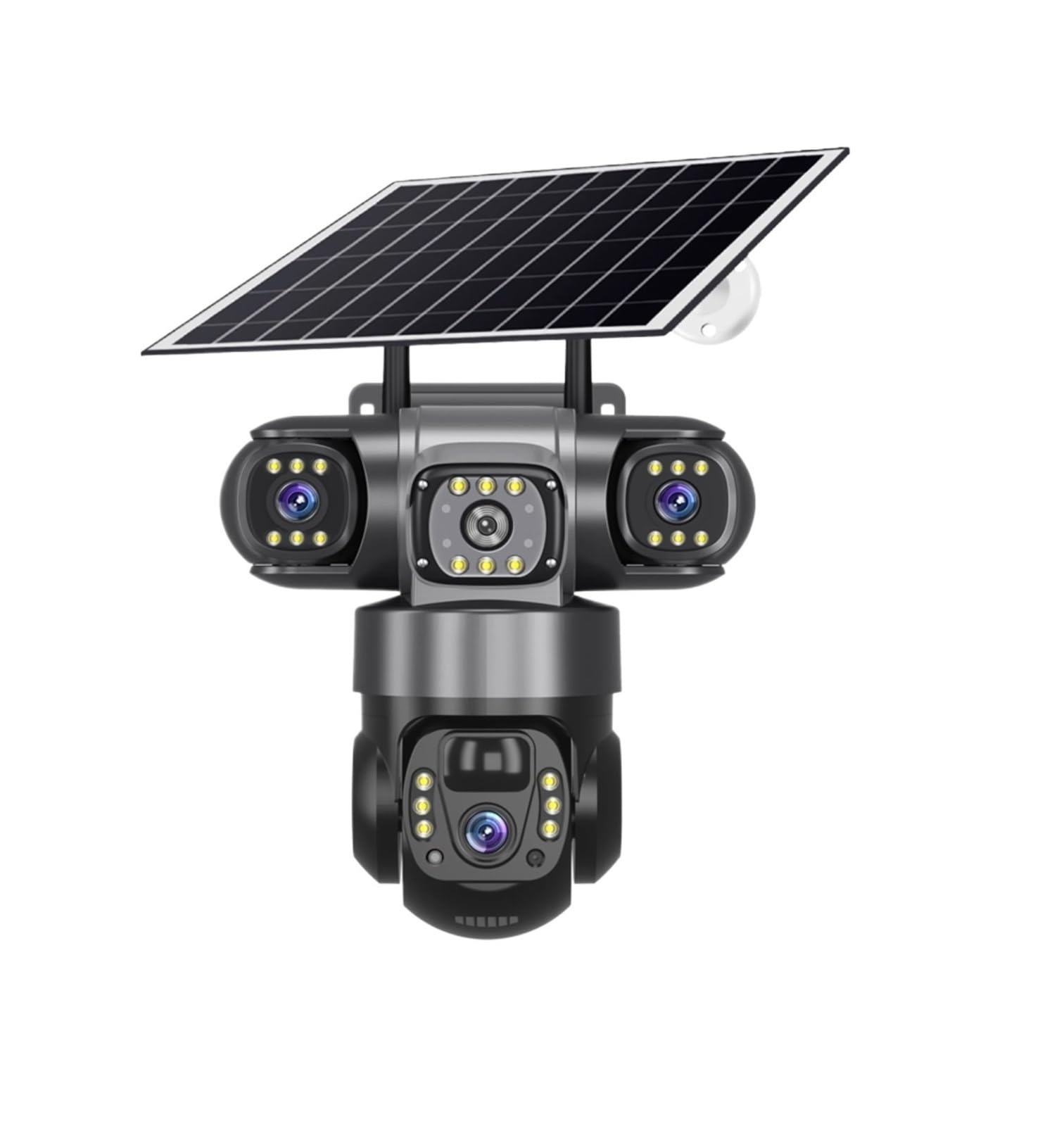 NCAEVGXRWJT 4G Solar PTZ Outdoor Security Device 3 Lens Three Screens PIR Human Detection Battery Powered Surveillance Equipment(4G Camera 128G)