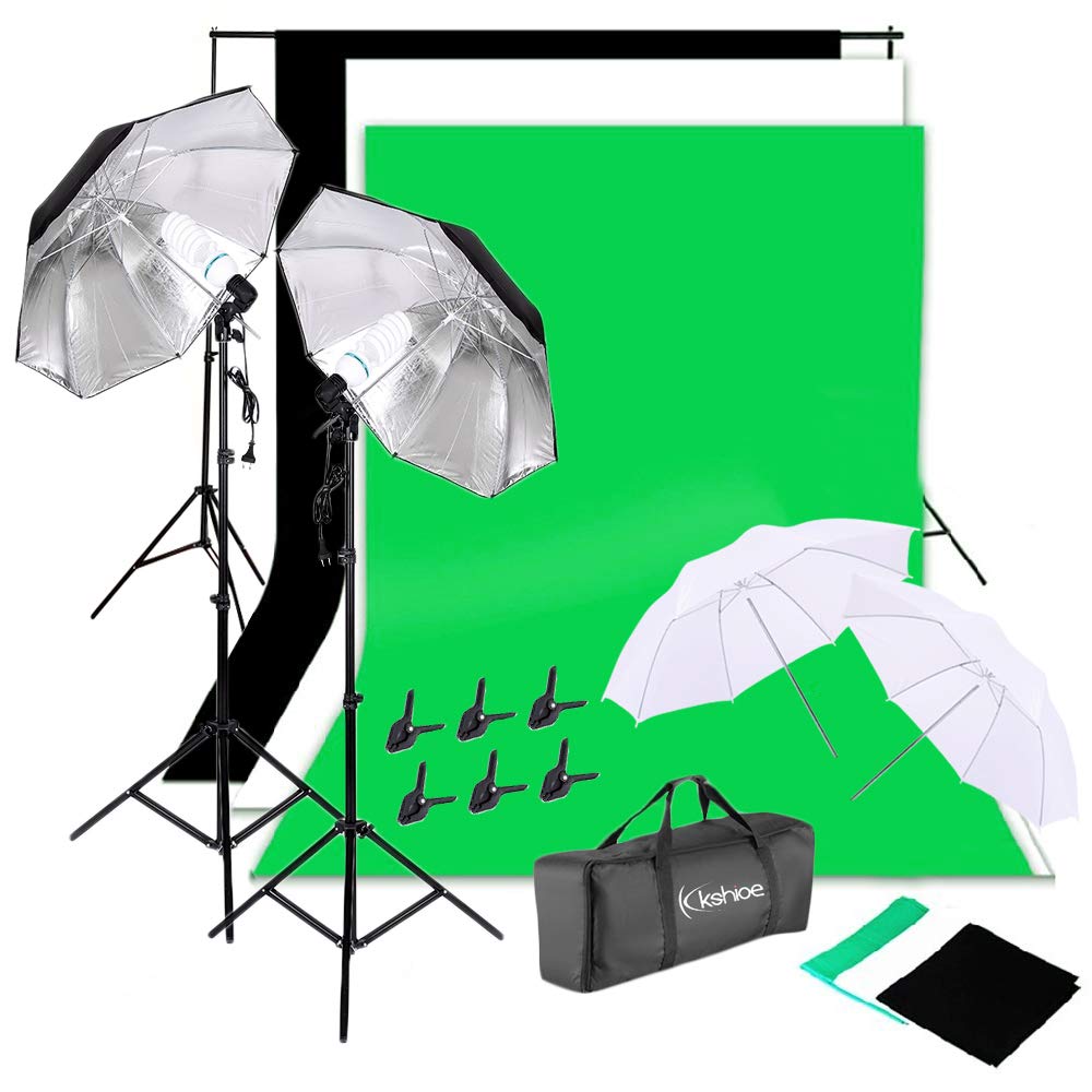 Bonnlo Greenscreen Fotostudio Set, 2m x 3m Fotohintergrund mit Ständer & Schwarz Weiß Grün Foto Hintergrund System, Durchlichtschirm 135W LED Fotolicht Beleuchtung für Fotostudios Fotografie