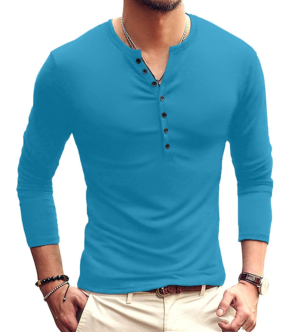 KUYIGO Herren Langarm-T-Shirt Baumwolle Henley Shirts Casual