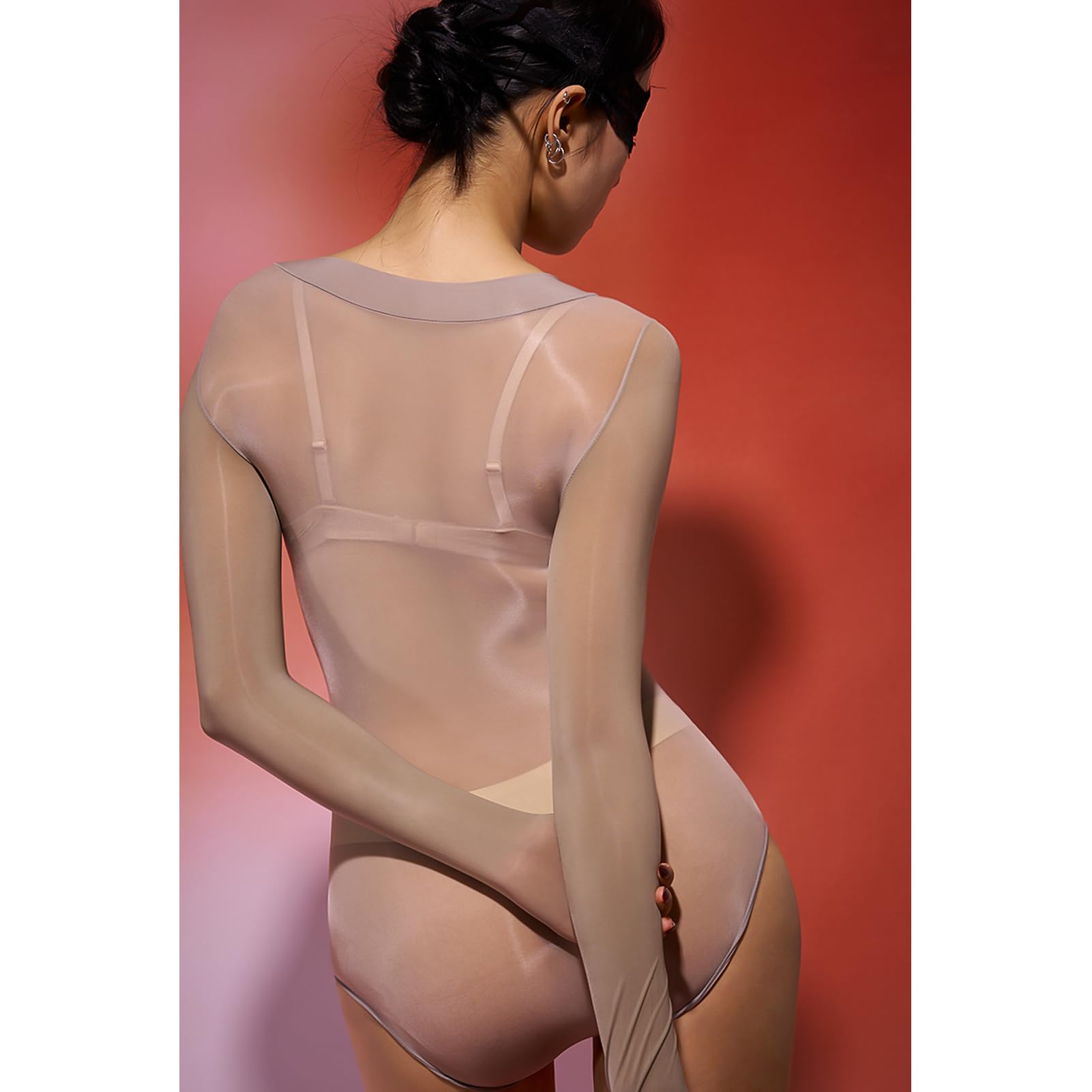 Collants à manches longues en nylon brillant pour homme