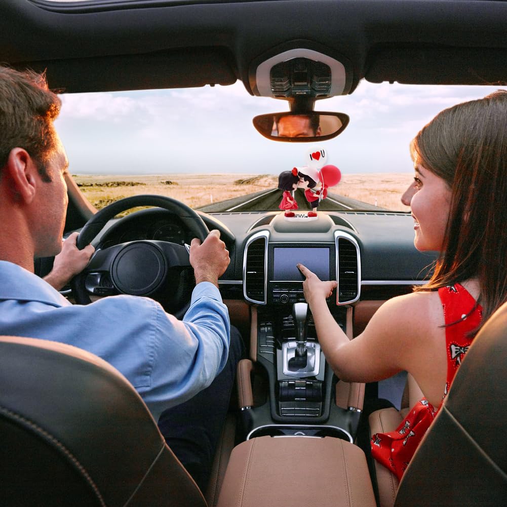 Set Di 2 Decorazioni Per Auto A Forma Di Cartone Animato – Ragazzo E Ragazza In Resina, Da Cruscotto O Specchietto, Con Base Adesiva E Anello - 4