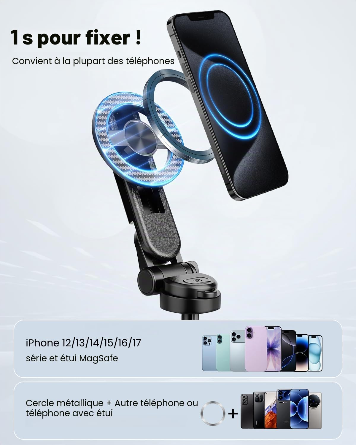 Victiv Magnétique Perche à Selfie, Ultra-Portable Mini Trépied Smartphone, Trépied Téléphone avec Télécommande & Anneau Magnétique pour iPhone 17/16/15/14 Pro Max Mag-Safe, Samsung, Huawei Android