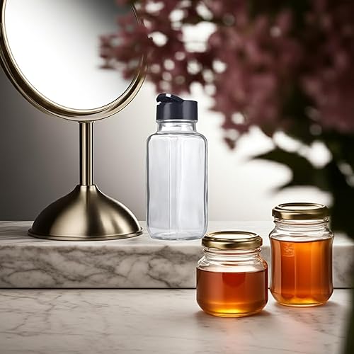 Miniatura 7 de JUVITUS Tarro de especias cuadrado de vidrio transparente de 8 onzas / 8.1 fl oz con tamiz negro (paquete de 6) + etiquetas - Tapa de tamiz de dos