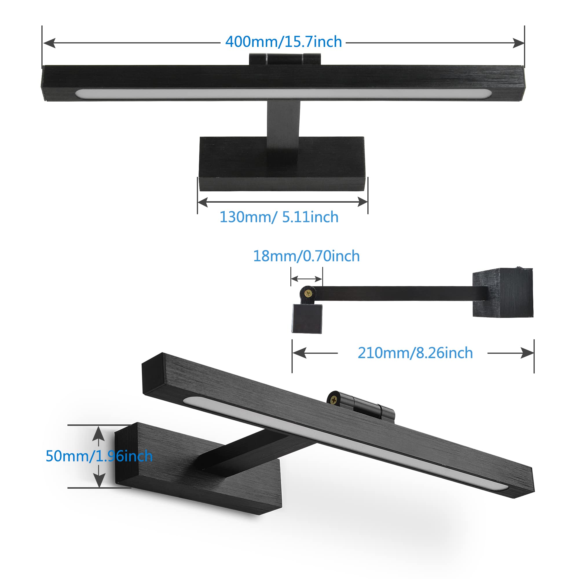 LED Badezimmer Spiegel Lampe 40cm 8W, 270° drehbar Spiegellampe Bad Spiegelleuchte Bad Lampe, 3 Farbtemperatur Einstellungen LED Badezimmer Spiegel IP44 Schminklicht 3000K/4500K/6000K