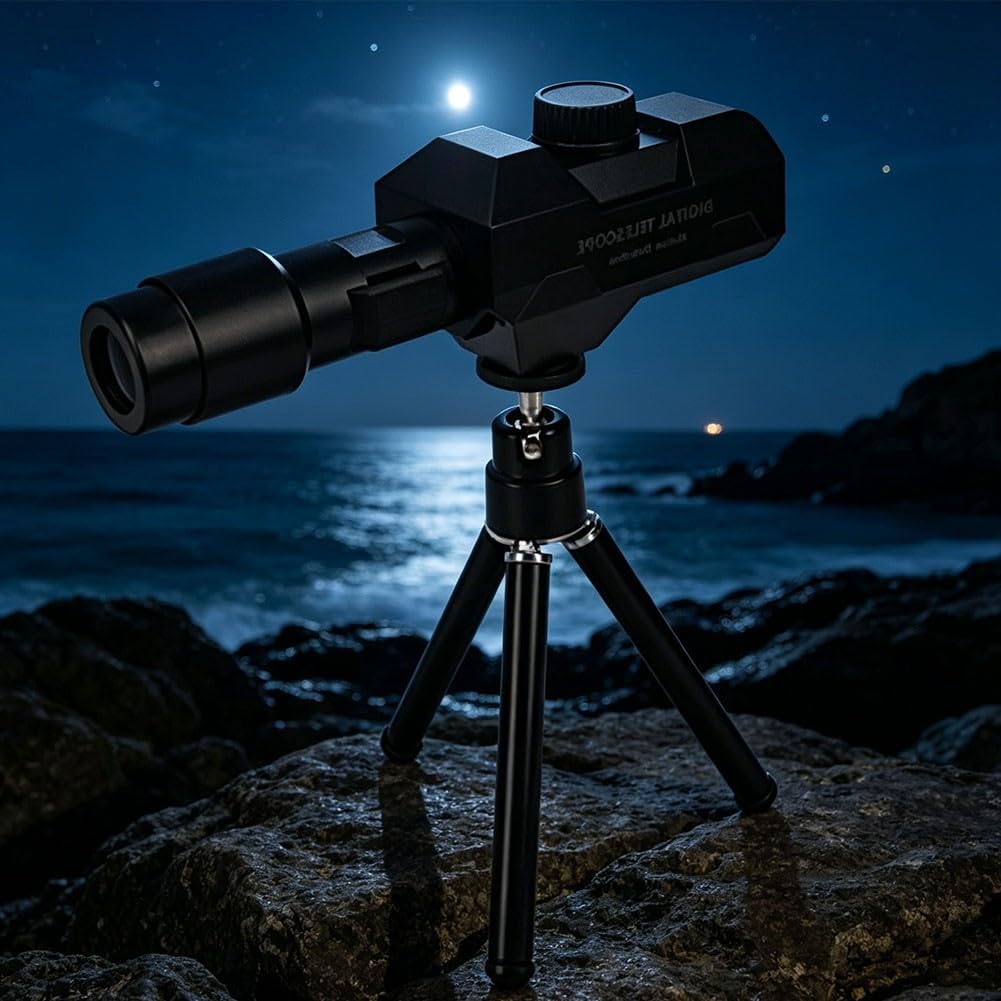 70x Monokular Teleskop mit WiFi, HD 2MP Digitales Spektiv für Vogelbeobachtung und Wildtiere, inklusive Metallstativ und 2000mAh Akku