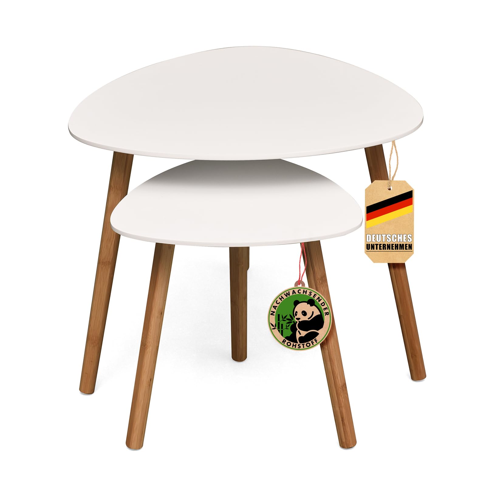 Floordirekt 2er Set Couchtisch in Weiss, Beistelltisch aus Holz, Wohnzimmertisch rund, Kleiner Sofa Kaffeetisch in modernem Design (Oregon)