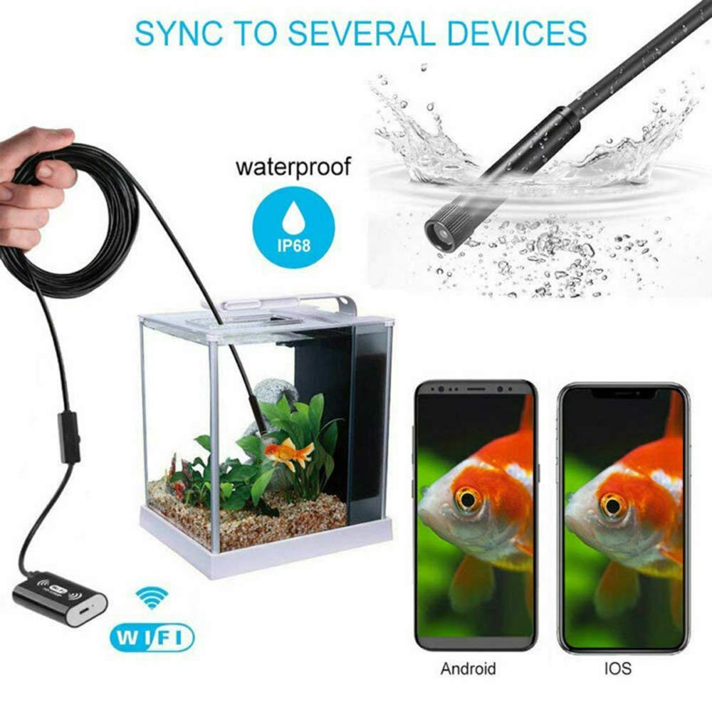Riloer bezprzewodowy endoskop, WiFi 1200P kamera inspekcyjna z 8 diodami LED, wodoszczelność IP68, kabel do inspekcji samochodowej, rurociągu, klimatyzacji, 2 metry