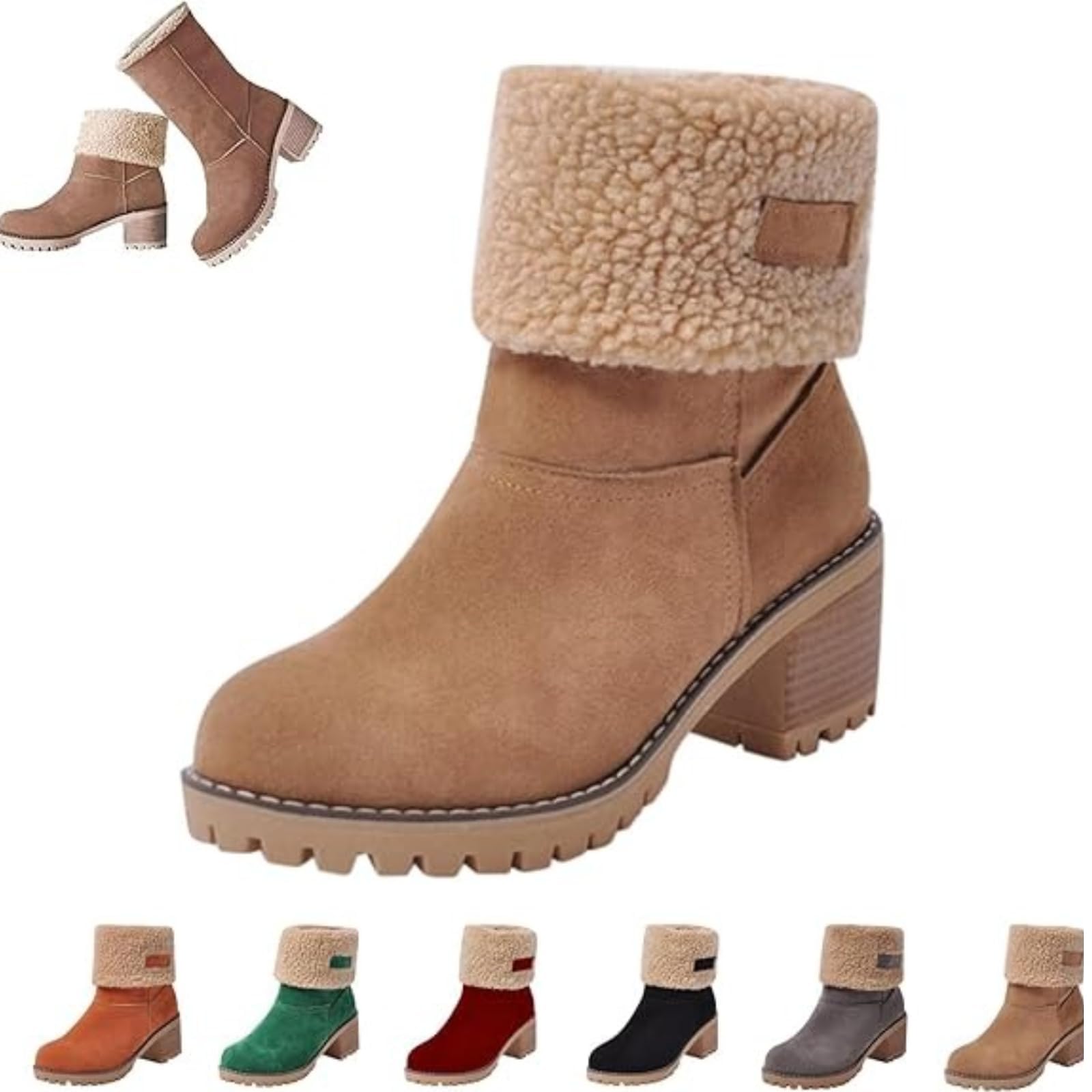Snow Boots for Winter Ladies Casual Fashion Ankle Booties Fleece Lined Mid Calf Boots Comfortable Slip On Chunky