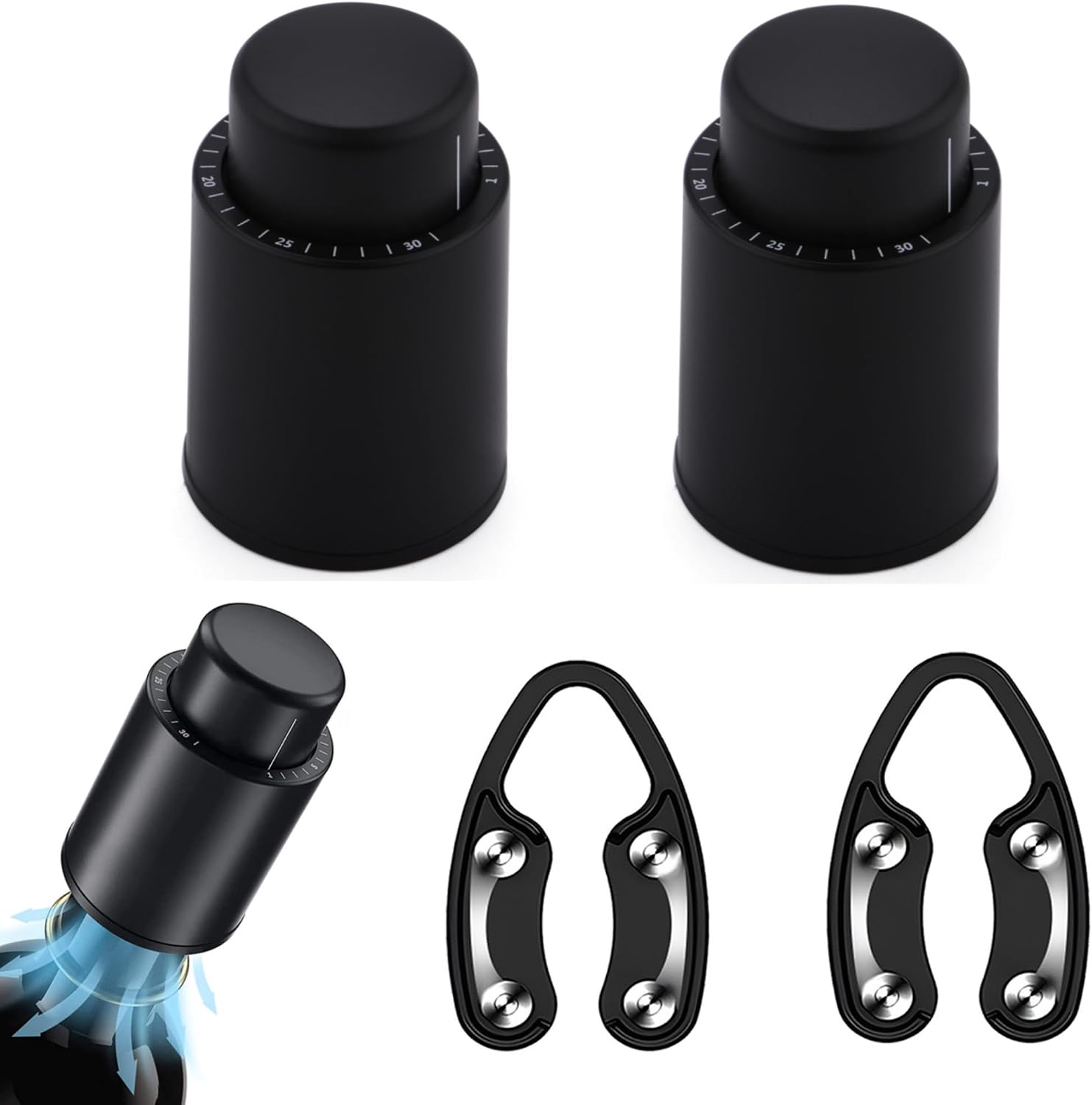2 PACK Vacuum Wine Stopper with 2 PACK Wine Foil Cutter Tool, Wine Bottle Stoppers, Reusable Wine Preserver Keep Fresh, Perfect Wine Accessory Gift for Wine Lovers