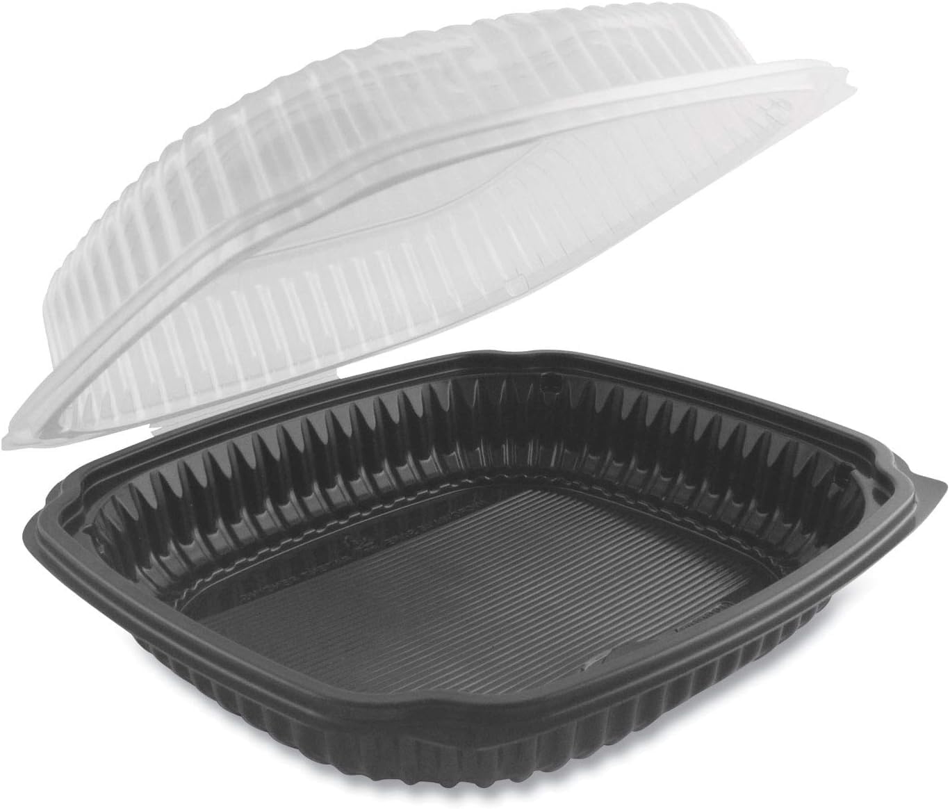 Culinary Lites Microwavable Container, 39 oz, 9 x 9 x 3.01, Clear/Black, Plastic, 100/Carton