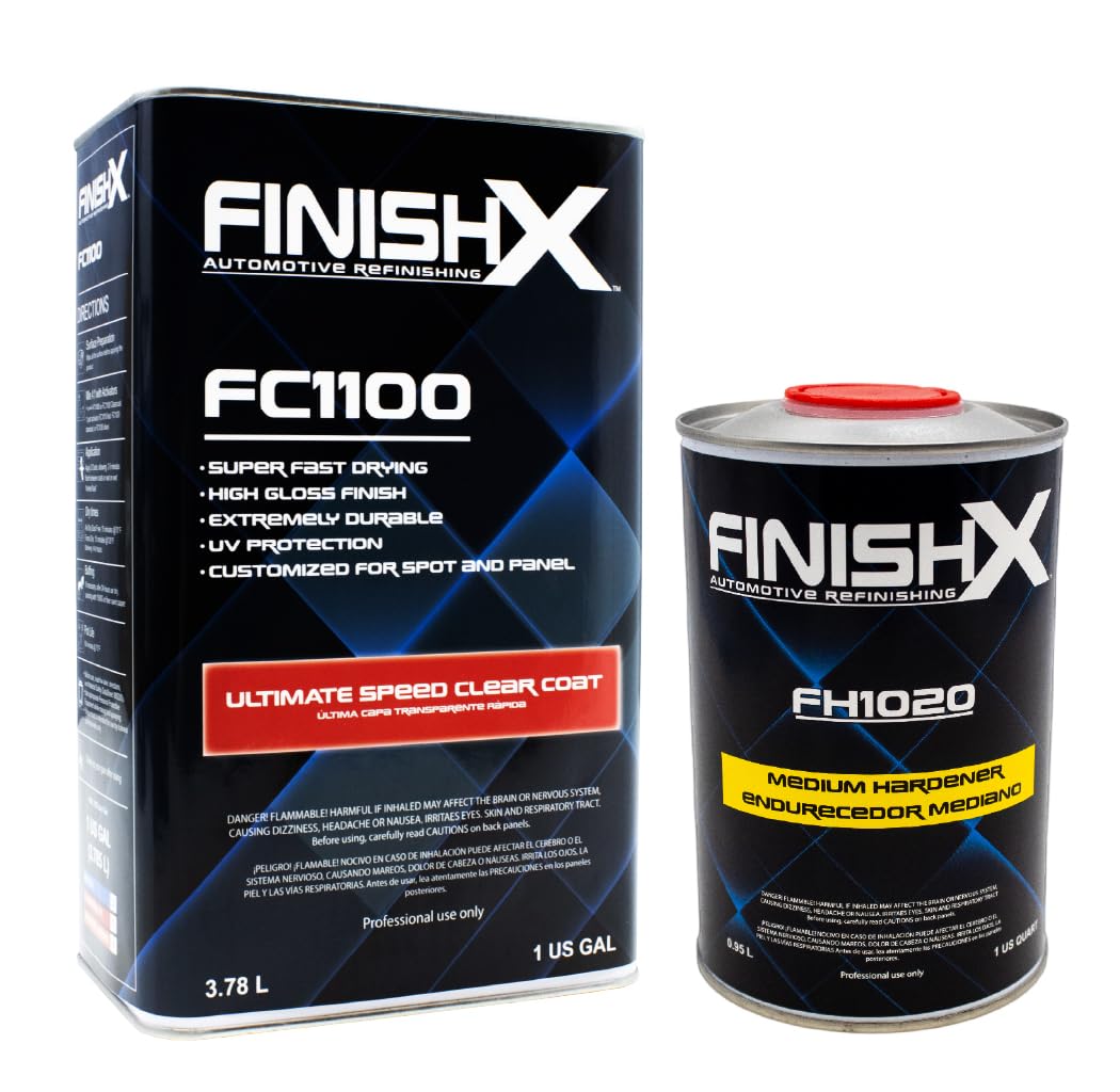 FinishX Automotive Refinishing Ultimate Speed Clear Coat (FC1100-1 Gallon) 4:1 Kit with Medium Activator/Hardener (FH1020-1 quart), High-Gloss Finish, Super Fast Drying, Customized for Spot and Panel