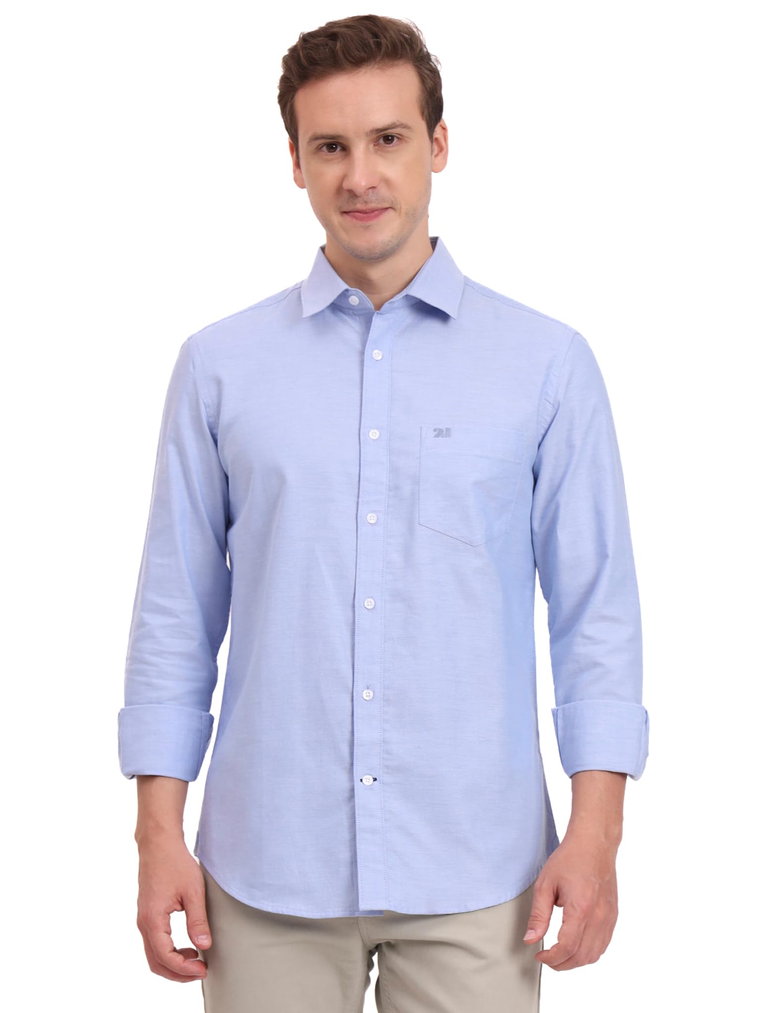 Men's Solid Light Pink Casual Shirt | Slim Fit Cotton Full Sleeve | Stylish Office Wear Shirt with Front Pocket