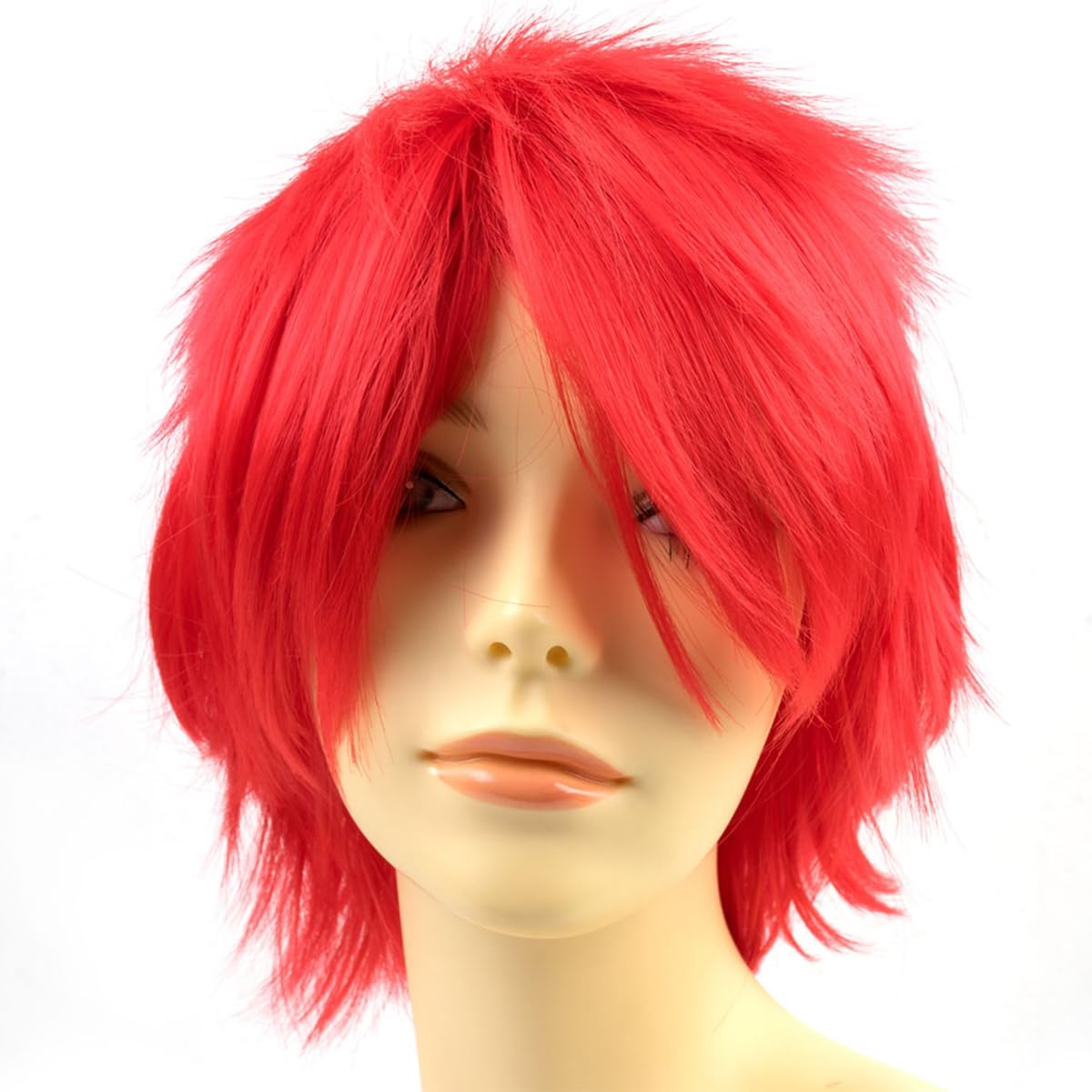 Yamel Anime Wig Red for Cosplay Party Synthetic Layered Short Hair Wigs with Bangs, Pastel Wigs for Women Men Adult