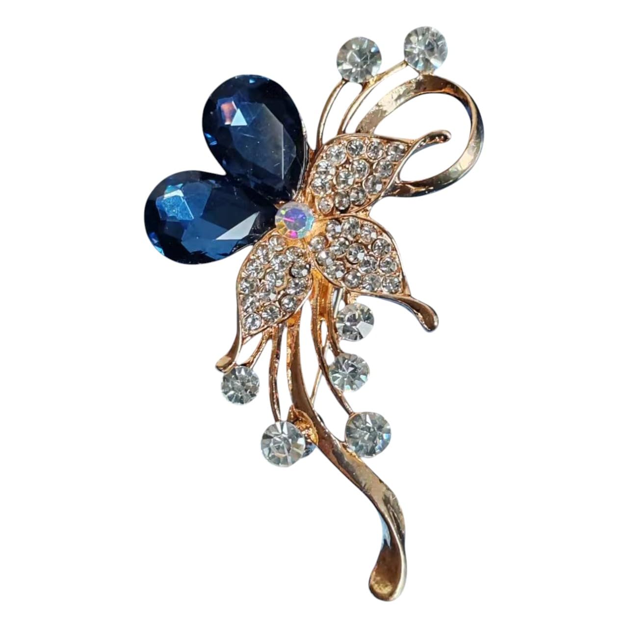 Blue Crystal Drops with Crystal Bow Flower Brooch Pin Alloy Gold Plated Modern Style, 4.5x4.5x2 cm, Lobster Claw Clasp-image-30