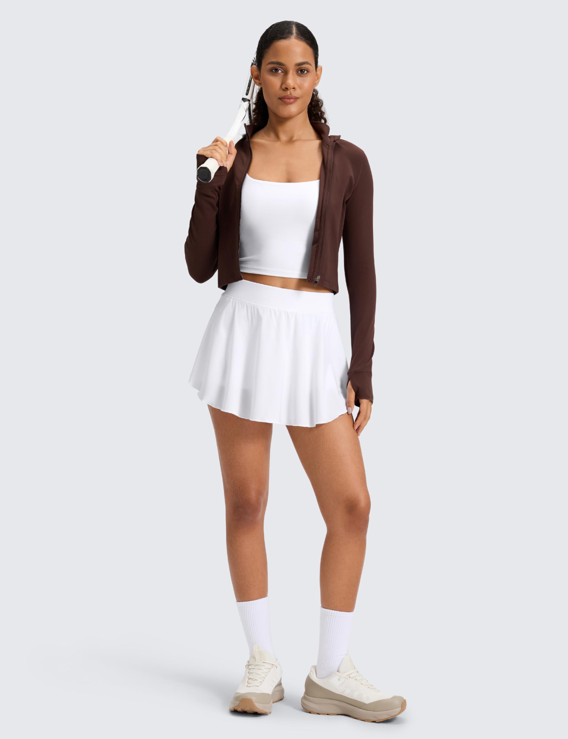 CRZ YOGA Lightweight Drapey Side Slit Tennis Skirts for Women - High Waisted Mini Flowy Lined Golf Skort with Pockets - 4