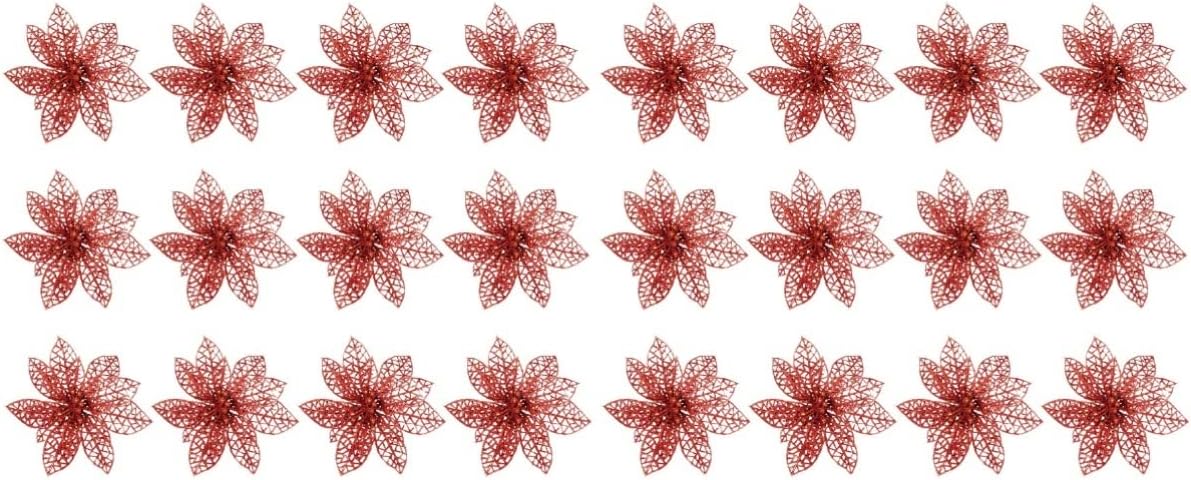 YYZKYTO Pack of 60 Decorations Jewellery Flower Wreath New Hollow Picks Ornament Party Garland Glitter Holiday Christmas Hanging Table Tree Decoration Flowers Decorative Christmas Centre Year