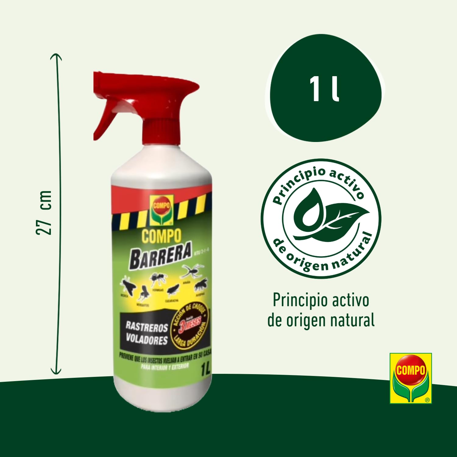 COMPO - Barrera de insectos Insecticida para insectos rastreros y voladores, Pulverizador, Acción de choque de hasta 3 meses, 1000 ml