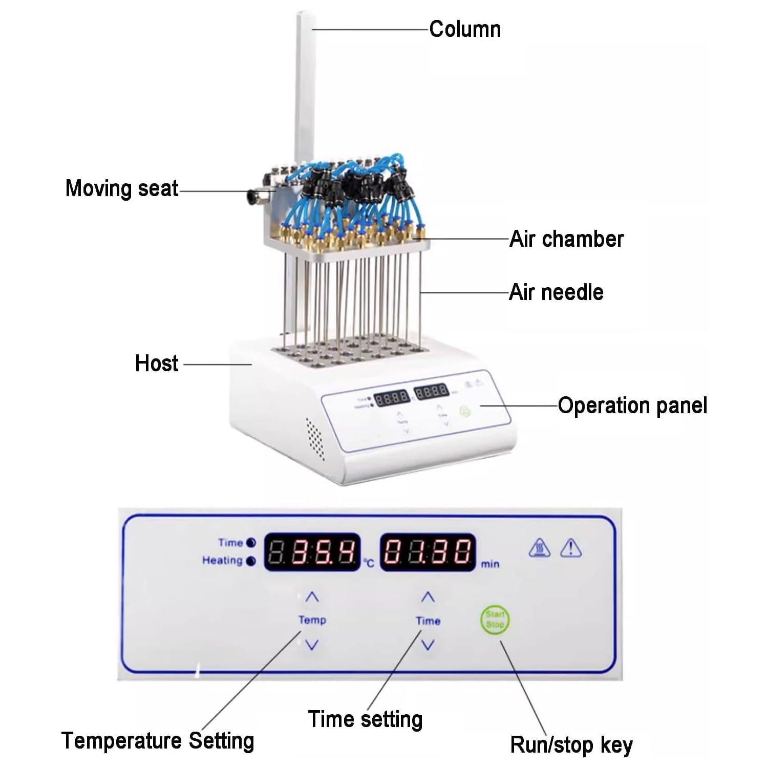 Evaporador concentrador de nitrógeno 200 W/400 W, pantalla LCD, 12/24 agujeros, carrera de elevación de 200 mm, flujo de gas de 15 l/min, 24 módulos para evaporación de muestras