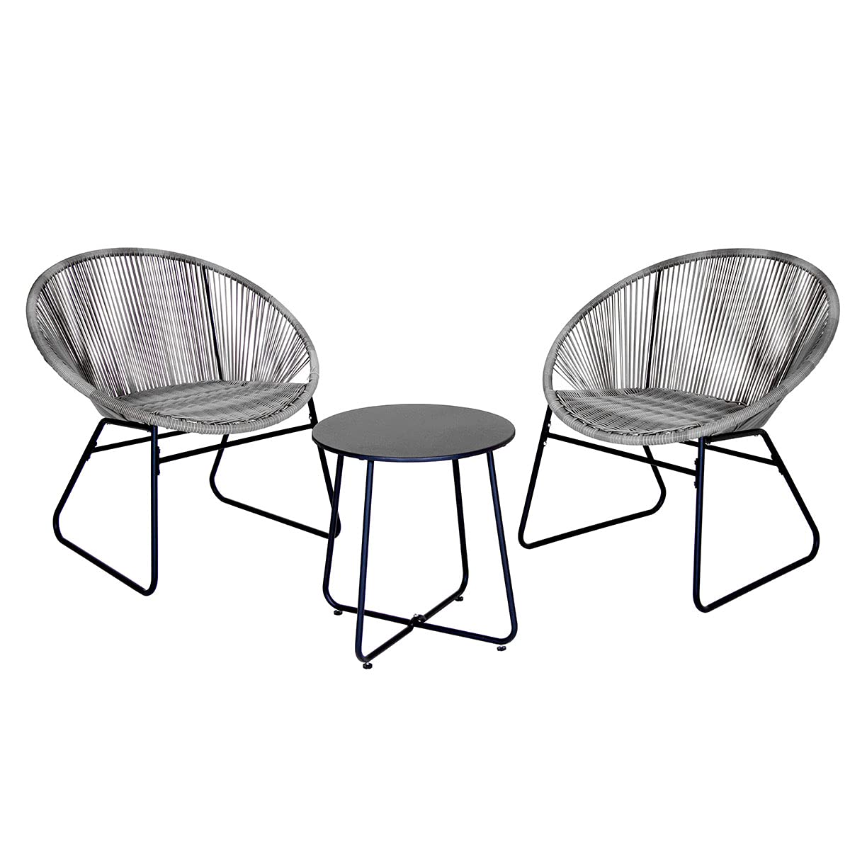 CHARLES BENTLEYZanzibar Tea for Two Bistro Set, Grey Cafe Style, 2 Chairs, 1 Side Table, Furniture, Indoor, Outdoor, Patio, Balcony Seating For Couple, Steel Frame, PE Rattan, Grey (64x74.5x78cm)