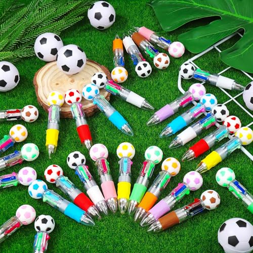 Image of CZWZ 30Pcs Mini Multicolor Pens in One 4-in-1 Cute Pens Bulk, Ballpoint Pen for Birthdays and Parties, Fun Gifts Assorted Ink Kawaii Pen(Soccer)
