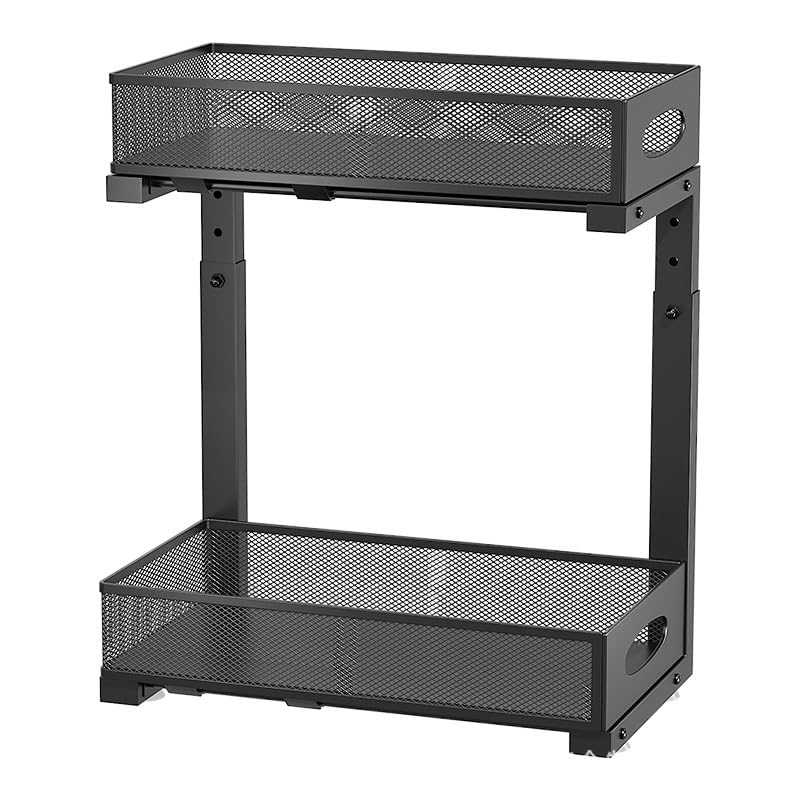 Under Sink Organizer, 2 Tier Kitchen Cabinet Organizer With Pull Out Drawer, Under Sink Storage for Bathroom Kitchen Closet