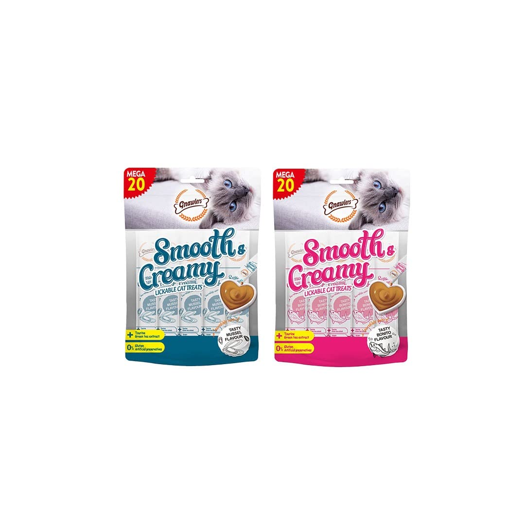 Gnawlers Lickable Wet Creamy Cat Treats with Tasty 1 Mussel & 1 Bonito Flavour for Adult & Senior Cats, Healthy Cat Treat (Pack of 2x300g). Newly launched Exclusively Sold by DogsNCats (B0C5JLJSMZ) Amazon Price History, Amazon Price Tracker