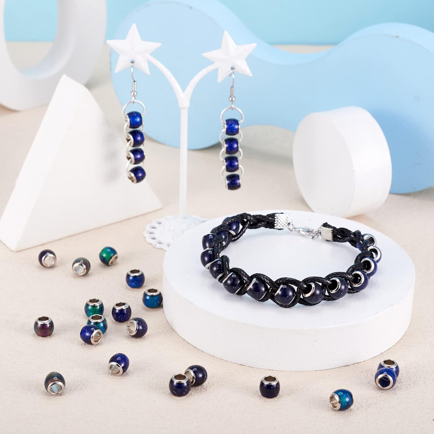 50pcs Crystal Mood Beads Temperature Sensing Color Changing Glass European Beads Change Color with Temperature Round Beads for DIY Jewelry Making
