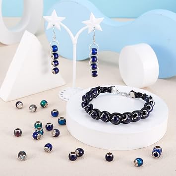 50pcs Crystal Mood Beads Temperature Sensing Color Changing Glass European Beads Change Color with Temperature Round Beads for DIY Jewelry Making