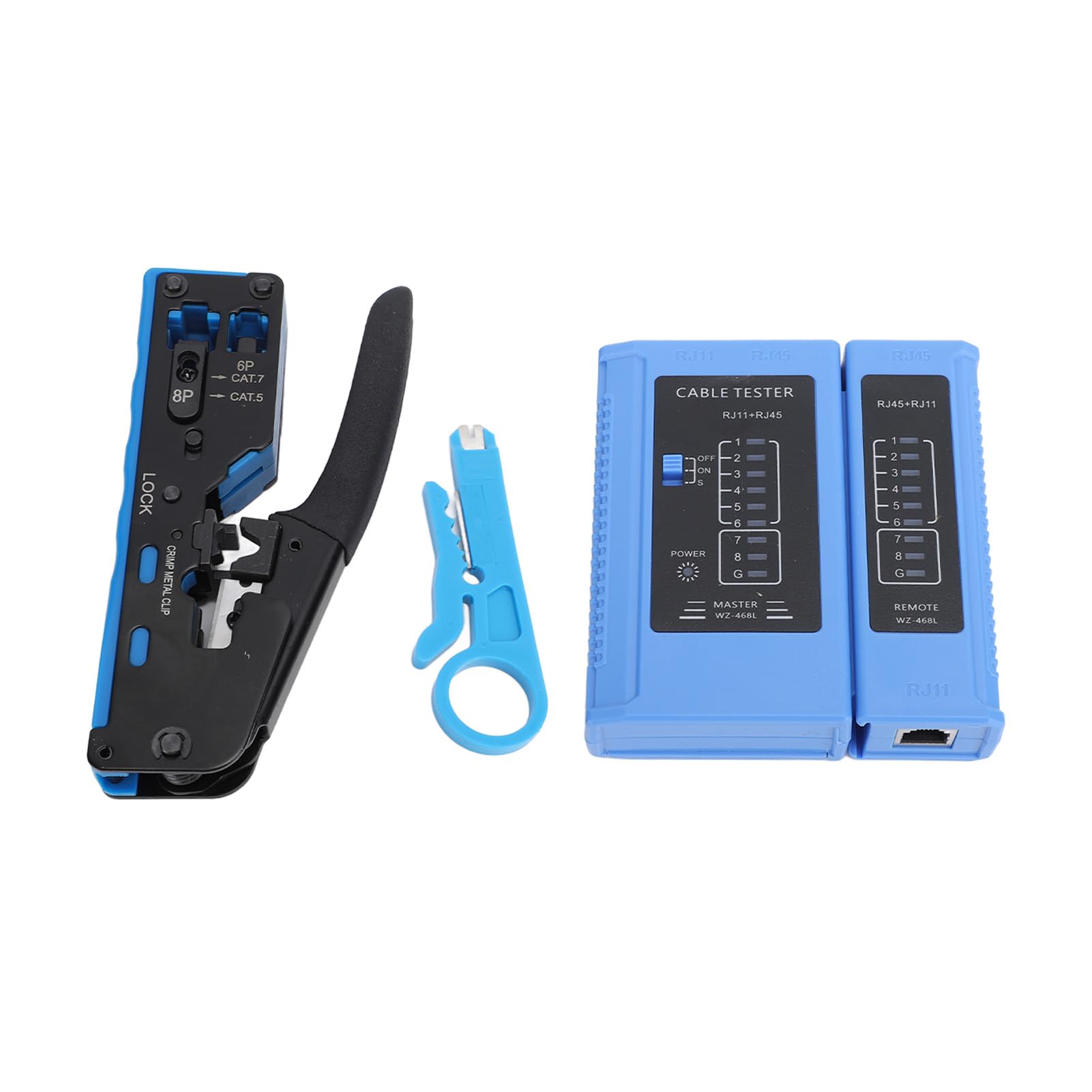 Kit d'outils de sertissage RJ45, outil de sertissage de câbles réseau, outil de dénudage et de coupe, testeur Cat5e Cat6 Cat6a Ethernet professionnel compact léger SK5 en acier