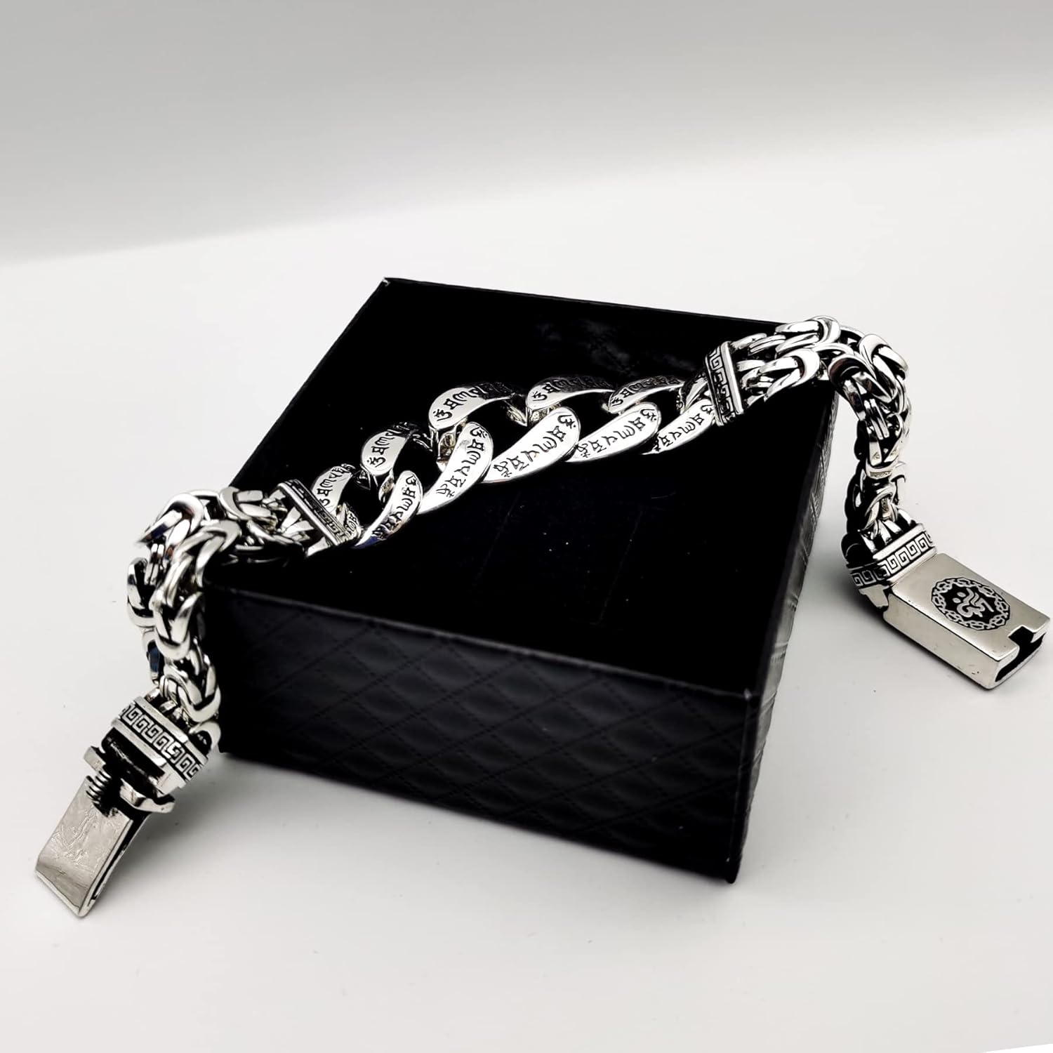 Aprifire 925 Silver Cuban Link Curb Chain Bracelet, Retro Modern Silver Plated Men's Bracelet - Image 5