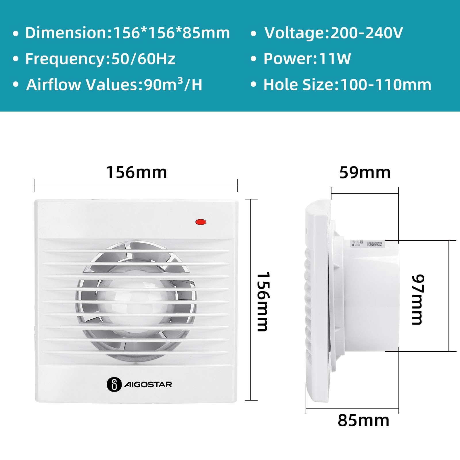Image secondaire de Aigostar Extracteur d'Air Silencieux 100 mm pour Salle de Bain et Cuisine