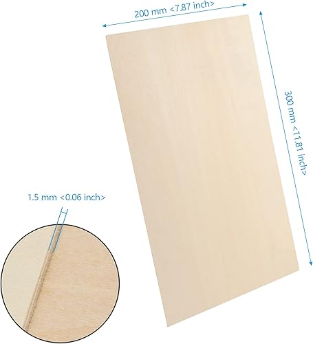 Miniatura 2 de Hojas de tilo, paquete de 30 hojas de madera de tilo sin terminar de 8 x 12 x 116 pulgadas, hojas de madera natural para manualidades y artes,