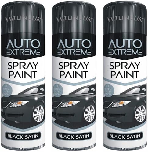 3 X Black Spray Paint Satin Finish All Purpose DIY Interior Exterior 250ML