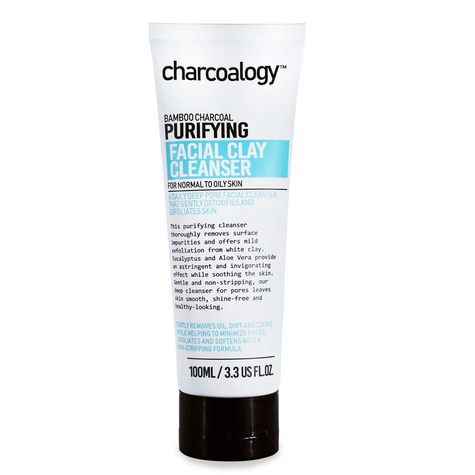 Bamboo Charcoal Purifying Facial Clay Cleanser , Daily Pore Cleanse & Detoxifies The Skin 3.3Oz