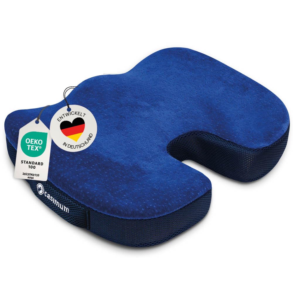 casimum® Orthopädisches Sitzkissen – Memory-Schaum, U-Form, Anti-Rutsch & Traggriff