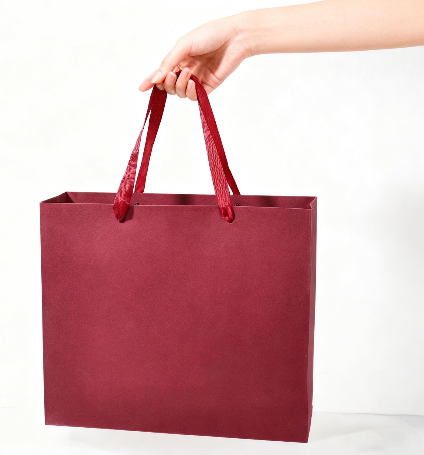Katfort Wine Red Paper Gift Bags 25 Pack, 12.5''×4.5''×11'' Pink Gift Bags Bulk with Cotton Handle, Matte Paper Bags for Gifts Kraft for Shopping, Wedding, Party, Retail