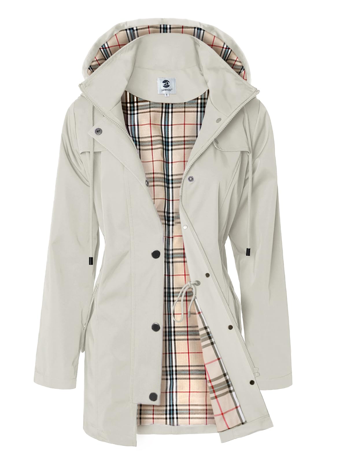 Women's Hooded Water-Resistant Rain Jacket Beige XL-image-31