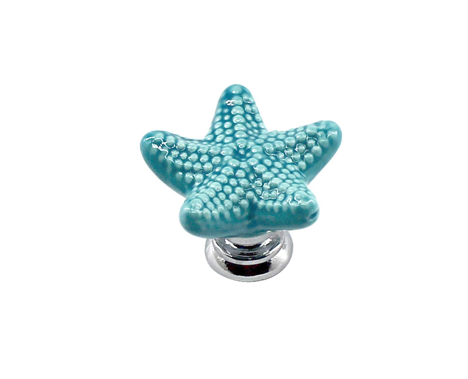 Confezione da 8 pomelli in ceramica a forma di stella marina blu con base in lega di zinco per armadietti, maniglie per armadietti