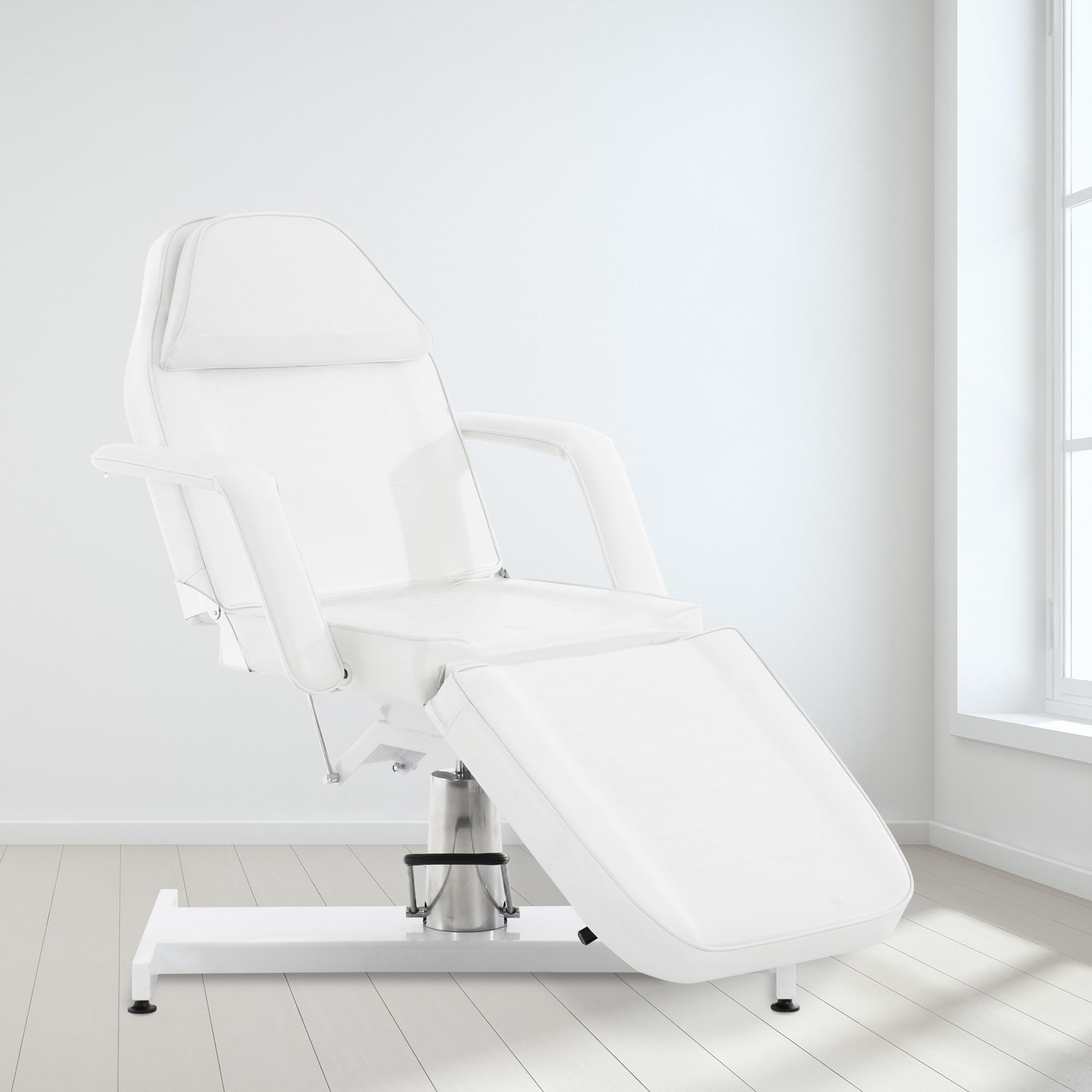 CLP Lettino Idraulico Centri Estetici in Similpelle Regolabile 60-75 CMI Letto Idraulico Massaggi Reclinabile con Braccioli, Colore:Bianco