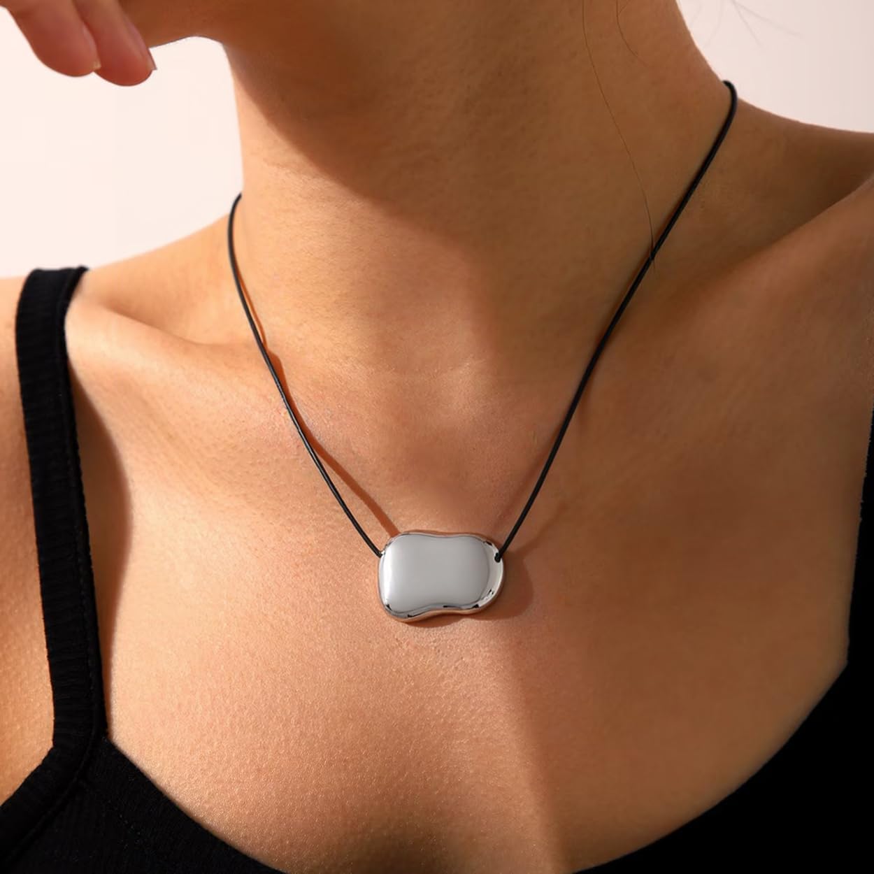 Chunky Necklaces Bean Necklace for Women, Dainty Stainless Steel 14 K Gold Plated Necklace with 24.5 Inch Jewelry Gift - Image 5