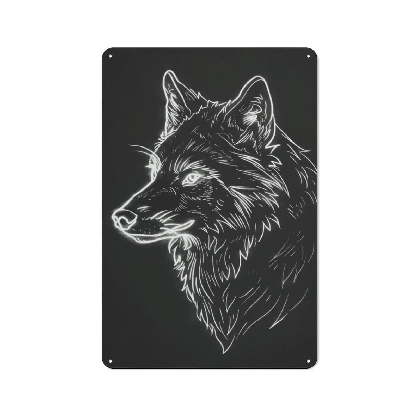 Junmoney Wolf Neon Animal For Lounge Or Reading Corner, Rustic Tin Sign 30X20cm, For An Autumn Update To Lounge And Reading Corner