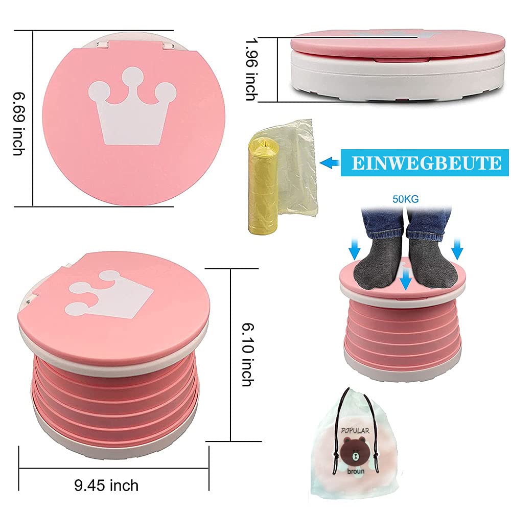 Inodoro plegable para bebés y niños, para viaje, asiento de inodoro portátil, para interiores o exteriores, con bolsa de viaje, rosa