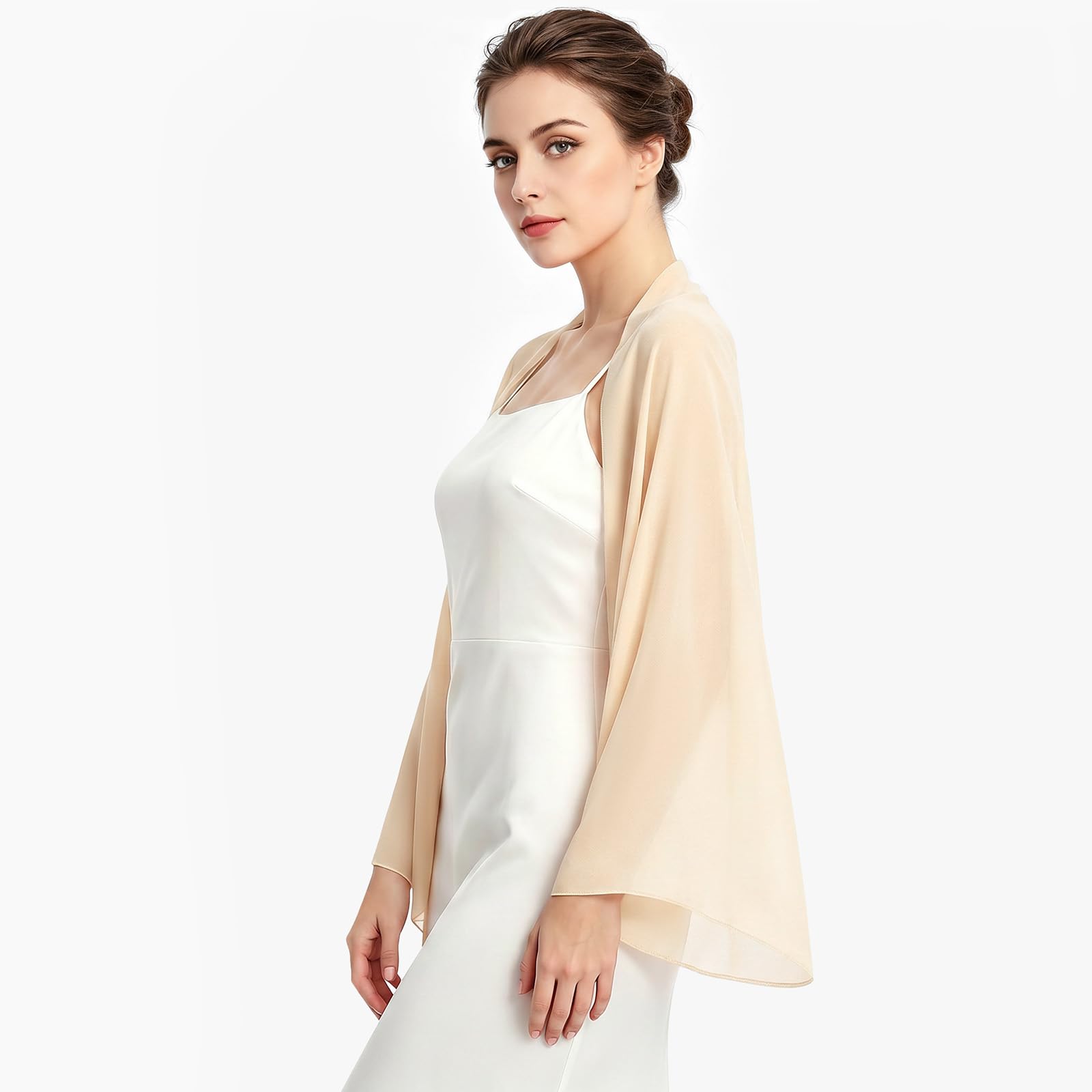 JasGood Stola Damen Festlich Chiffon Schal Sommer Eleganter Schultertuch Leicht Bolero Shrug mit Ärmel Stolan für Abendkleid Brautkleider Hochzeit