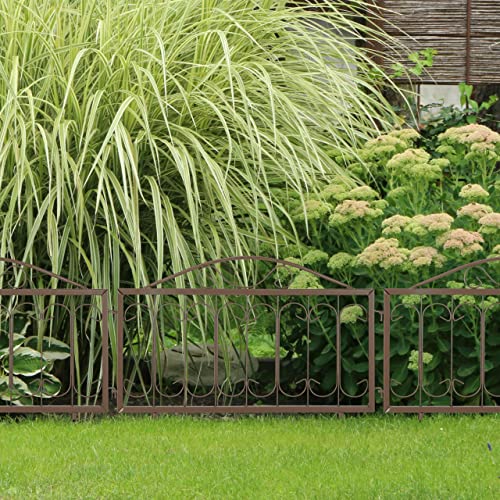 Relaxdays Beetzaun Metall, HxB: 46 x 57 cm, Garten Beeteinfassung zum Stecken, 4 Zaunelemente, Antik-Design, braun