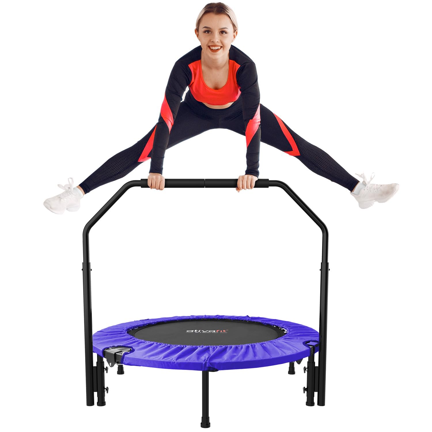 ATIVAFIT 102cm Faltbarer Trampolin mit verstellbarem Schaumstoffgriff Indoor für Erwachsene Ideal für Körperfitness-Training in Innenräumen Training Sport zuhause