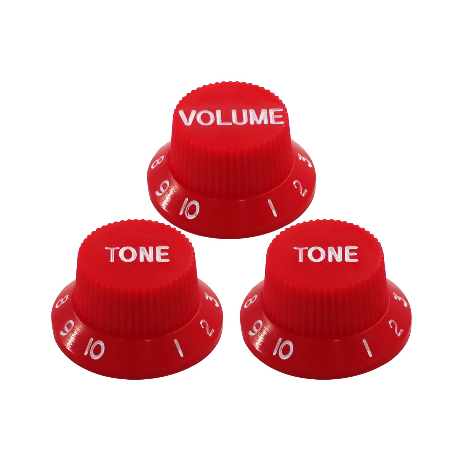 ST Guitar Knob Set, 1V2T (1 Volume, 2 Tone), 18 Spline, Red &amp; White